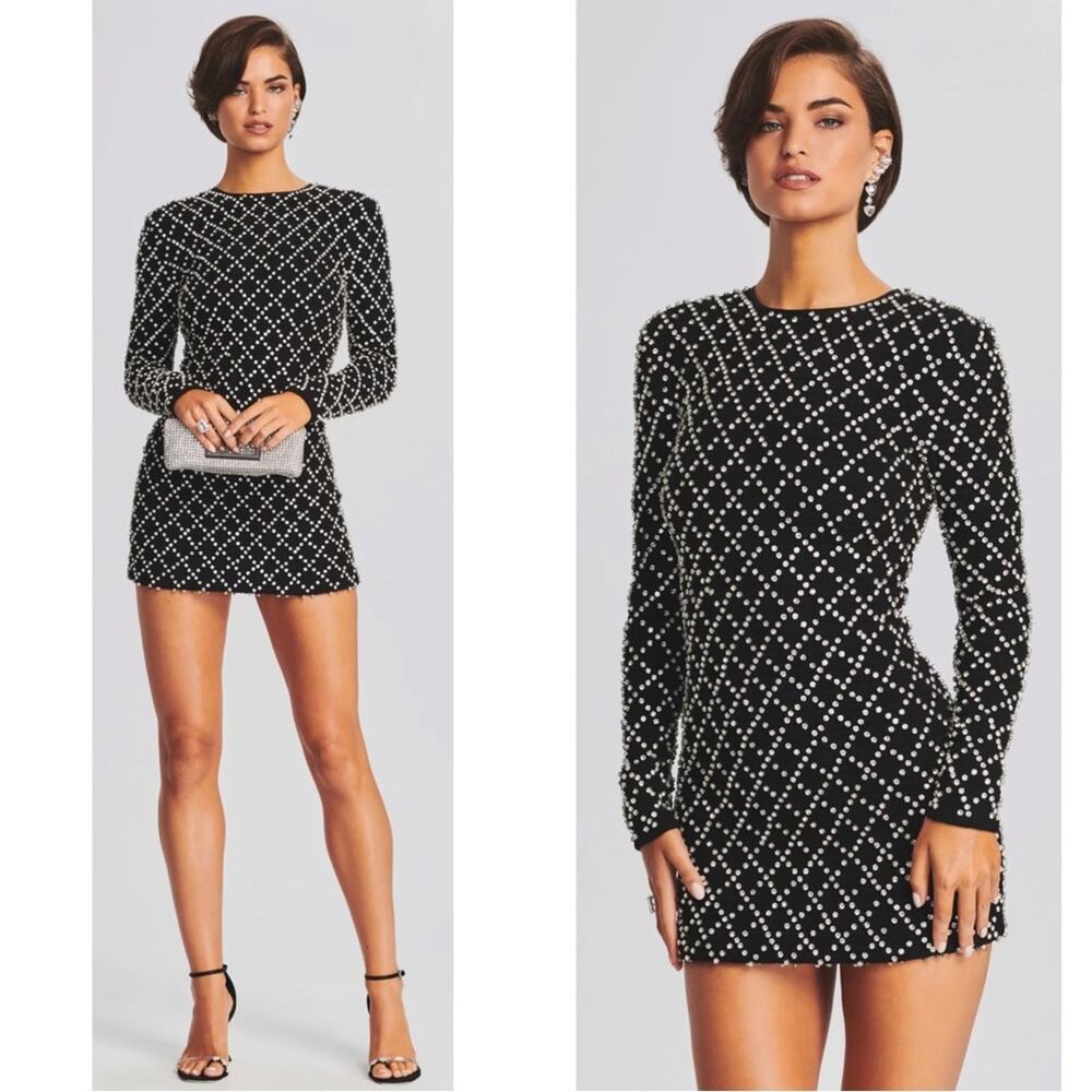 Retrofete Black Mini Dress with White Pattern